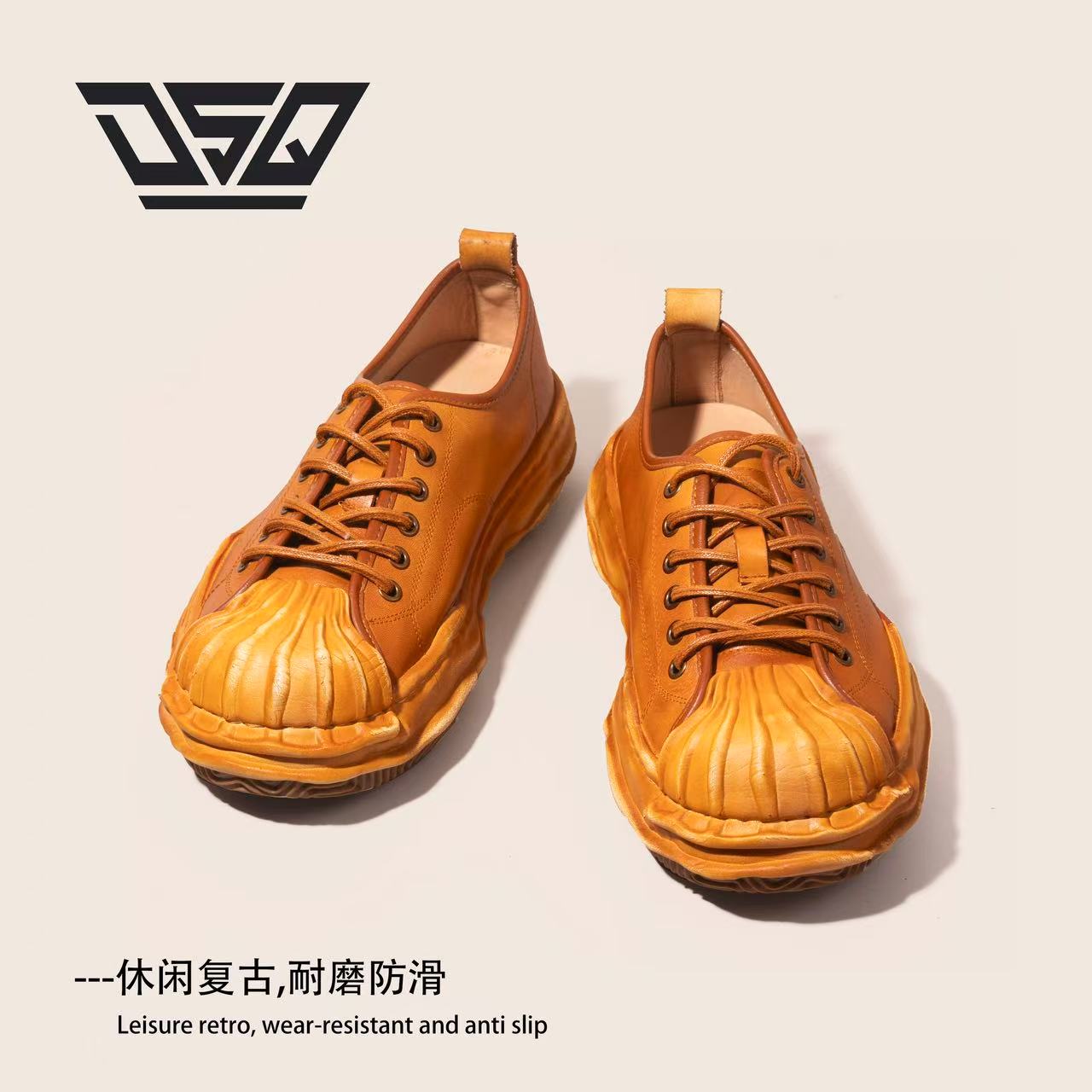 （增高5cm小众百搭复古马皮贝壳头情侣手工男女做旧复古鞋水洗918