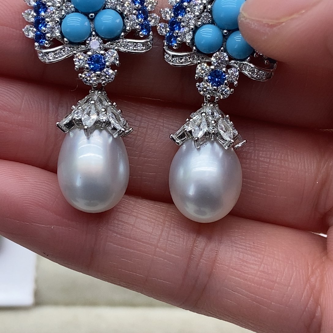 海水珍珠耳饰银S925镶嵌