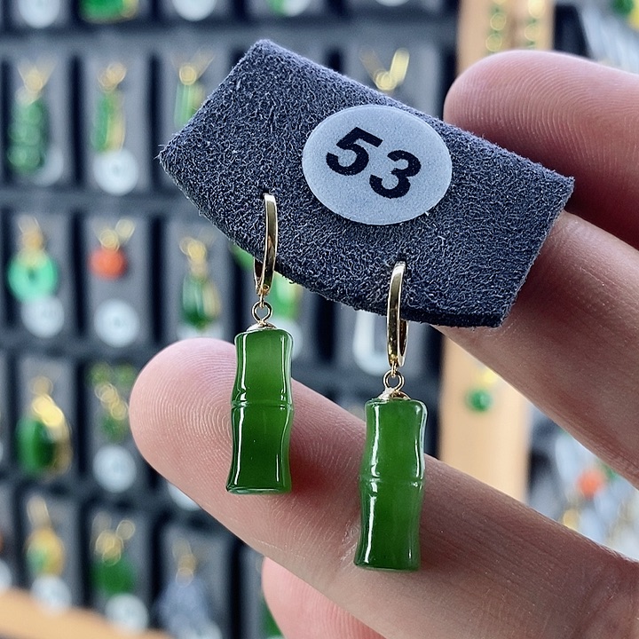 和田玉耳饰18K金镶嵌