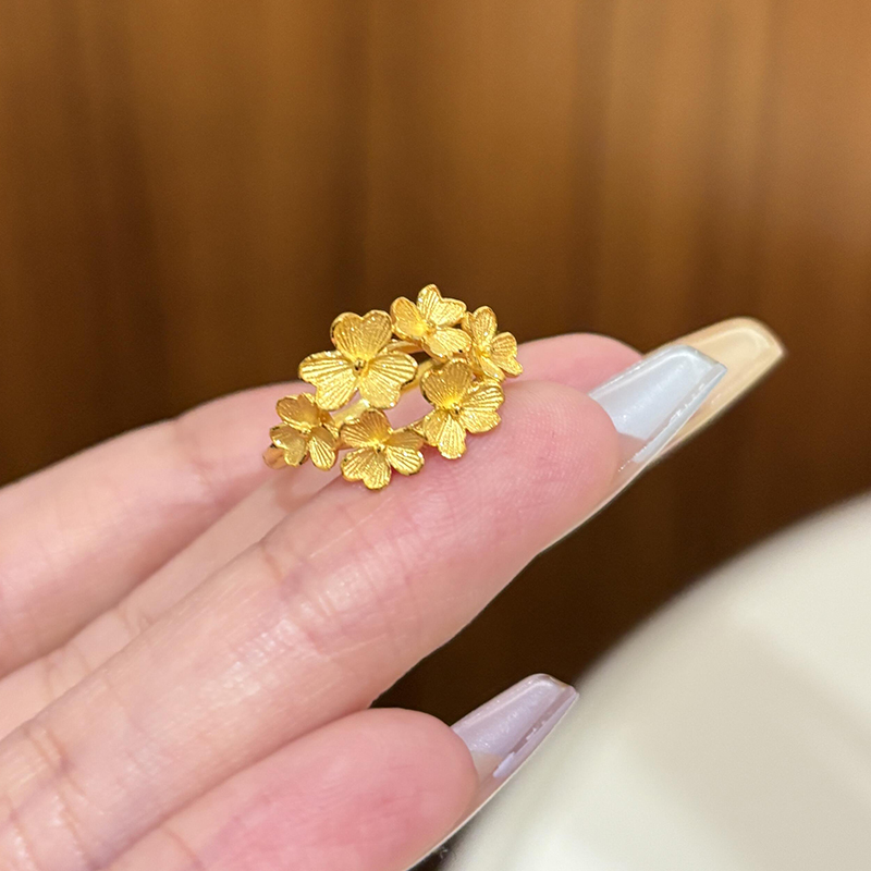 瑞诺黄金小花塔戒指女新款足金999小众设计感指环生日礼物送女友