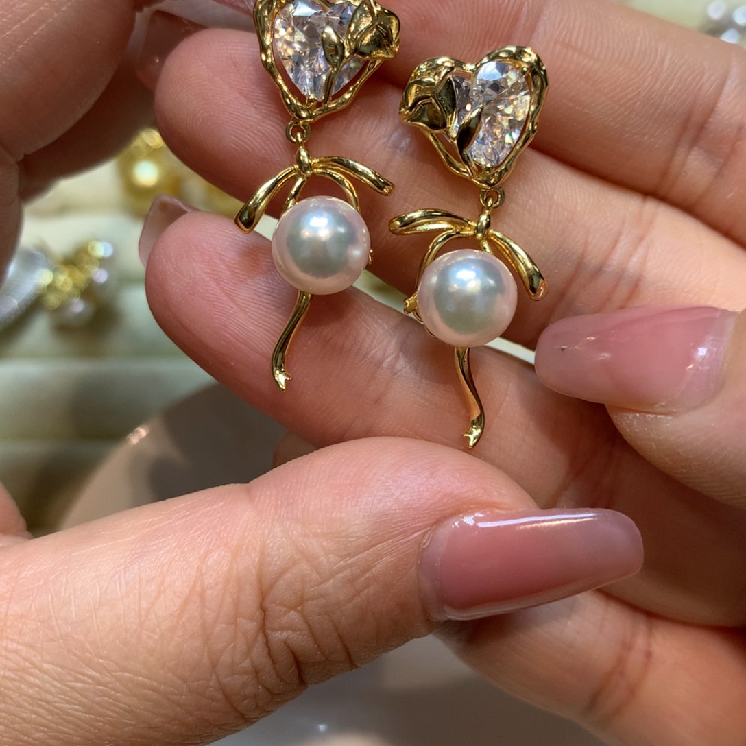 海水珍珠耳饰银S925镶嵌