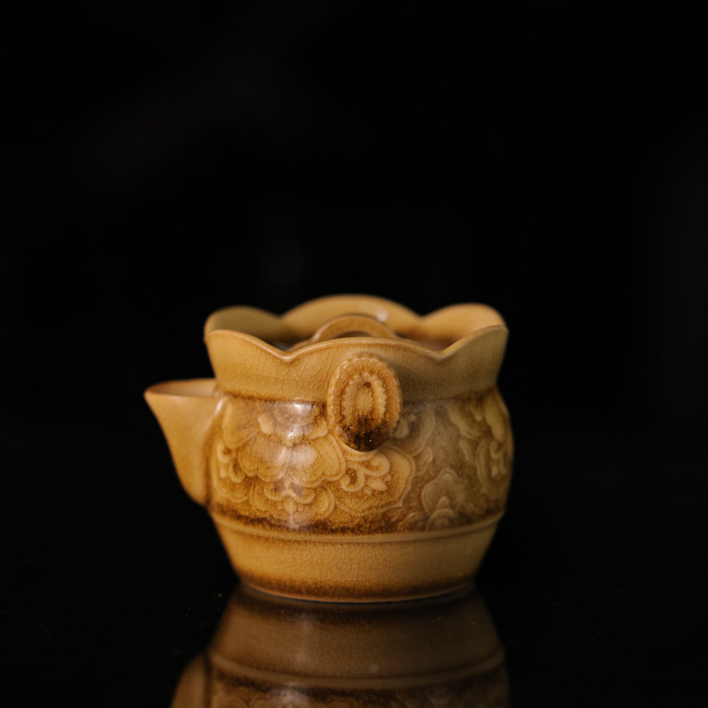 清歌茗田【九姐爱喝茶】赤金琉璃宝相雕刻-泡瓶-茶壶-120cc（W0760）
