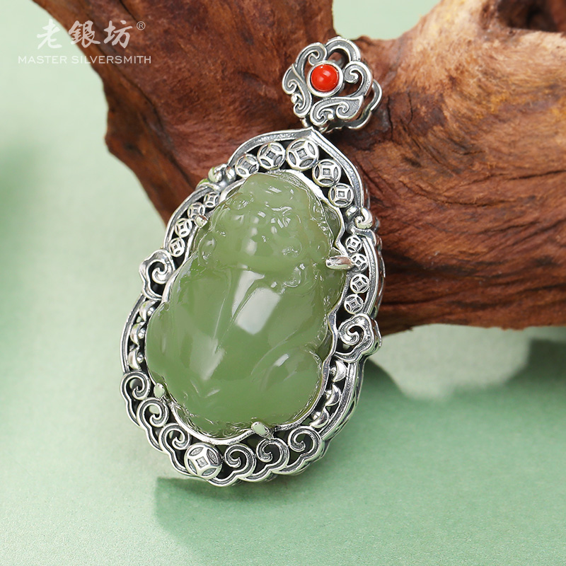 和田玉吊坠 足银 聚宝盆貔貅首饰 品质珠宝 00232711