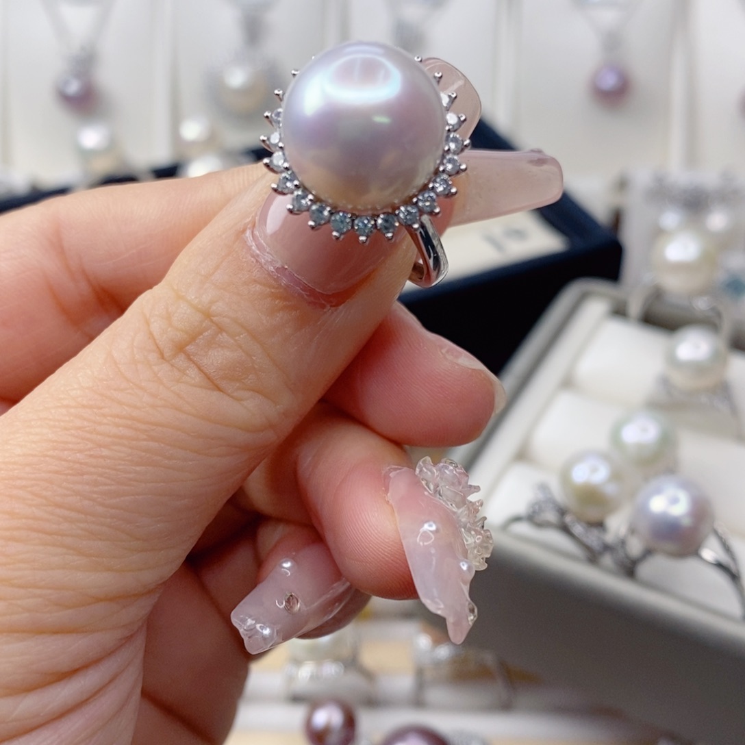 淡水珍珠戒指银S925镶嵌莉**~