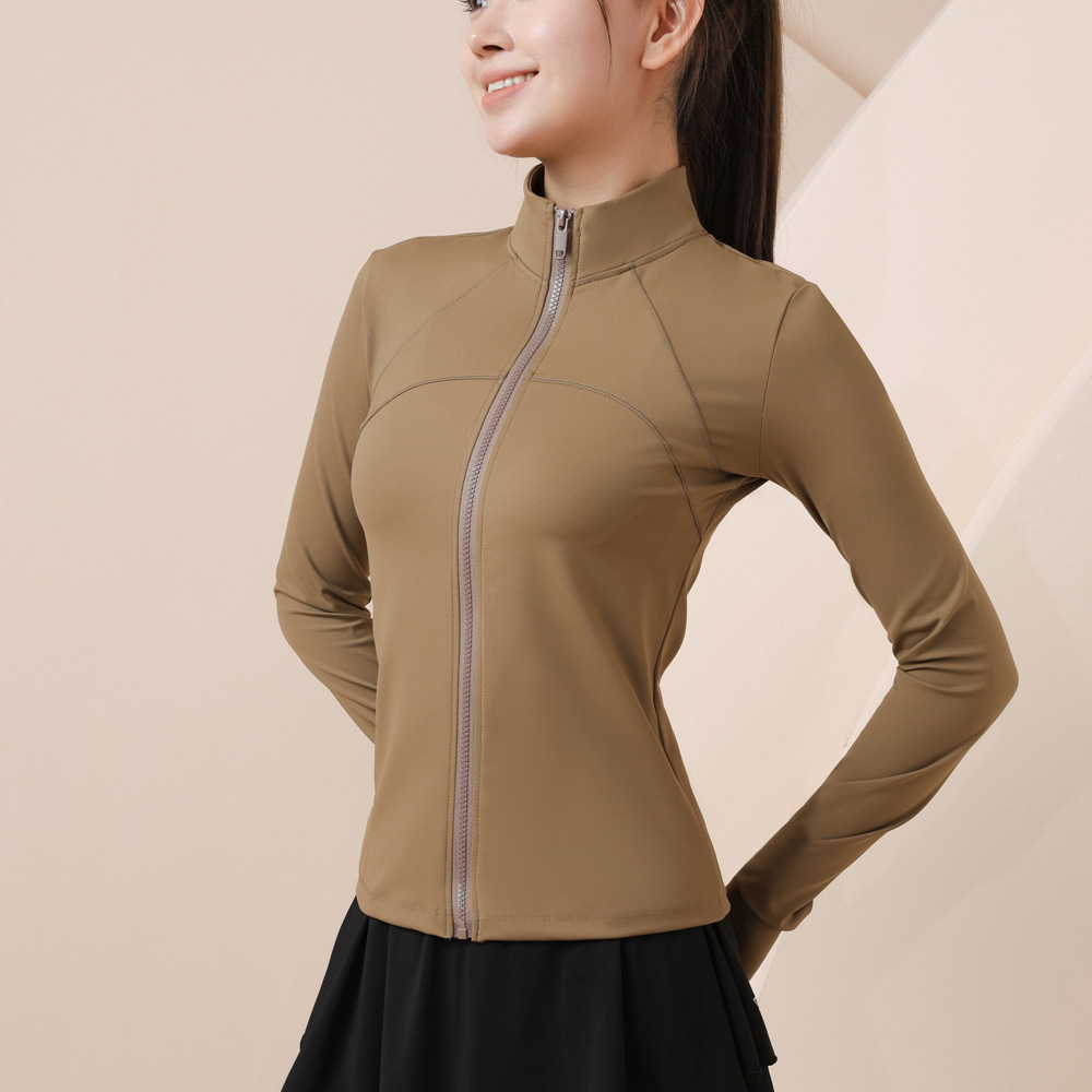 花姐直属高领速干裸感瑜伽服长袖立领显瘦修身拉链健身运动外套女