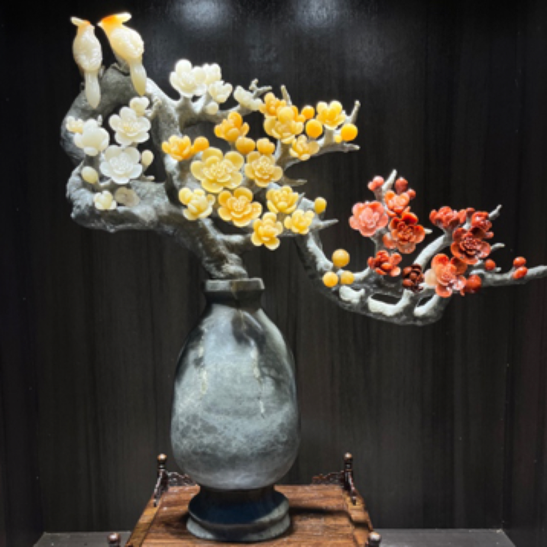 寿山石山水石雕摆件喜鹊登梅玄关客厅摆放田黄鸡血印章工艺品