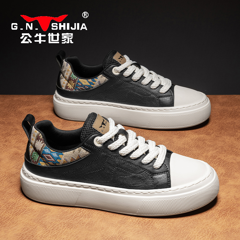 公牛世家2025秋季新款镂空小白鞋子男士透气百搭休闲男鞋潮流板鞋