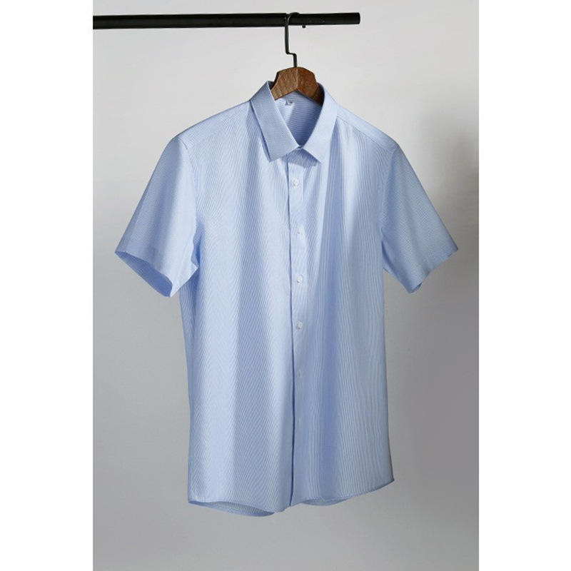 陈真实男士纯棉条纹短袖衬衫高级感新DP免烫商务休闲蓝色条纹正装