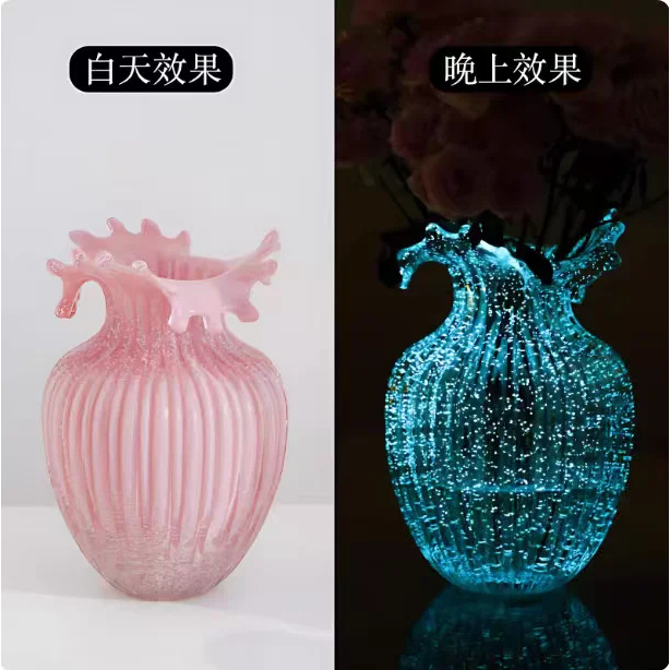 Q520 琉璃花瓶桌面简约花卉粉色夜光水滴装饰花器