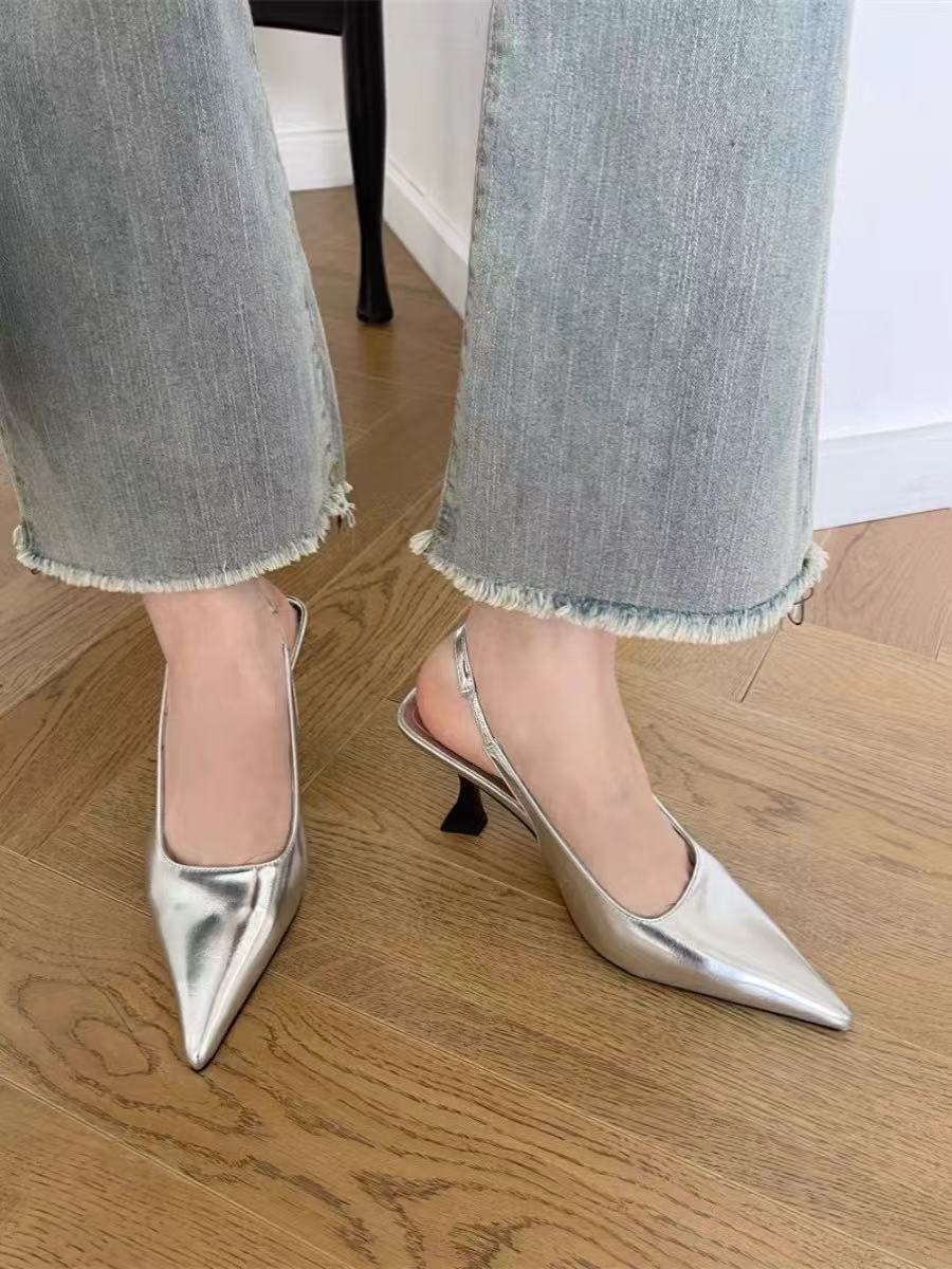 【哈哈女鞋 默认微瑕】2025极简风漏脚跟包头尖头单鞋 1219-1