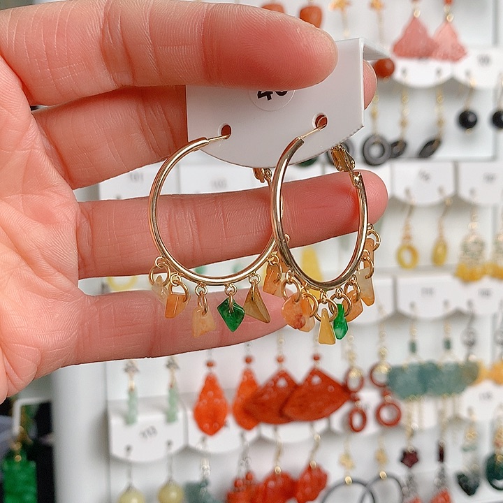 翡翠耳饰银S925镶嵌翡翠