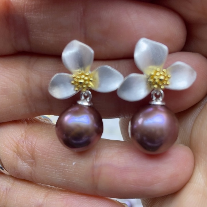 @***沫耳饰淡水珍珠银S925镶嵌