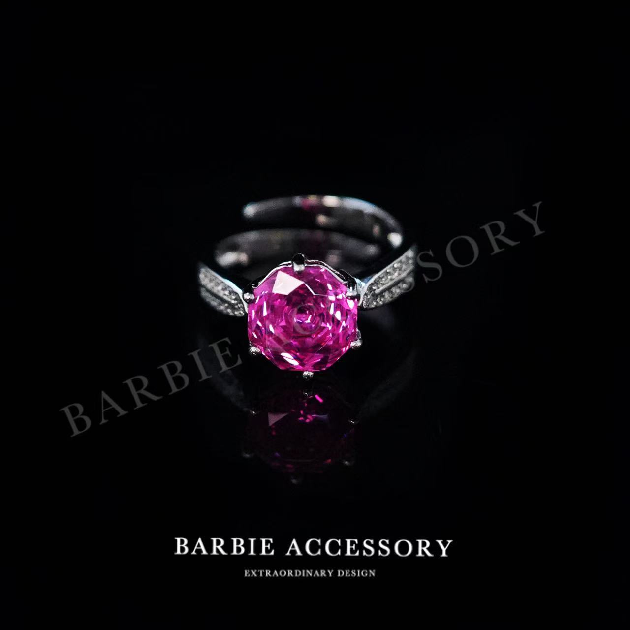 铜合金合成锆石戒指 【玫红星戏】时尚轻奢设计款高级绝美百搭戒指