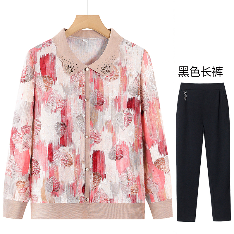 妈妈装春秋套头宽松上衣中老年女士洋气秋款翻领t恤弹力宽松小衫