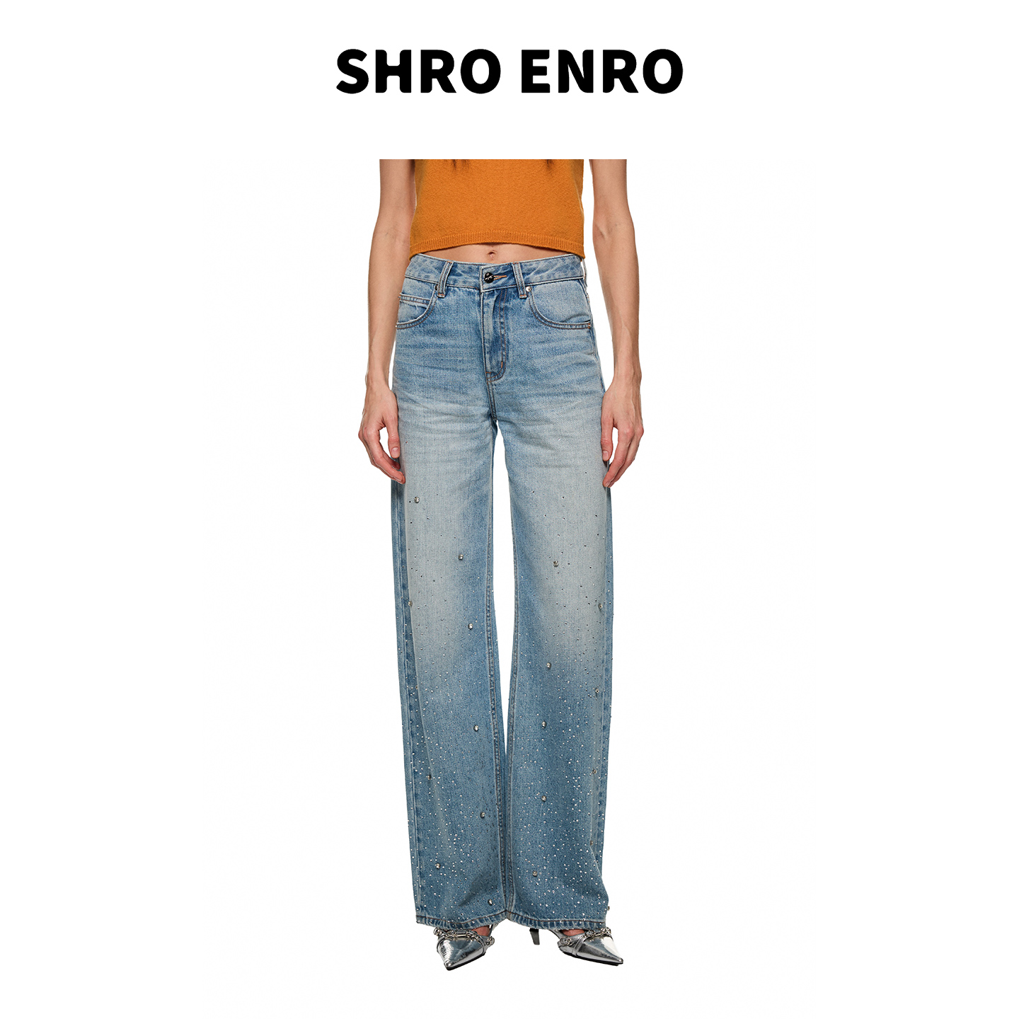 SHRO ENRO 2025秋季新款时尚百搭立体直筒牛仔裤长裤S52A45YL065