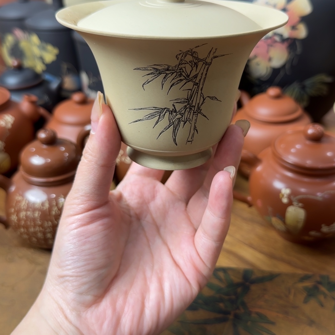 建水紫陶纯手工盖碗