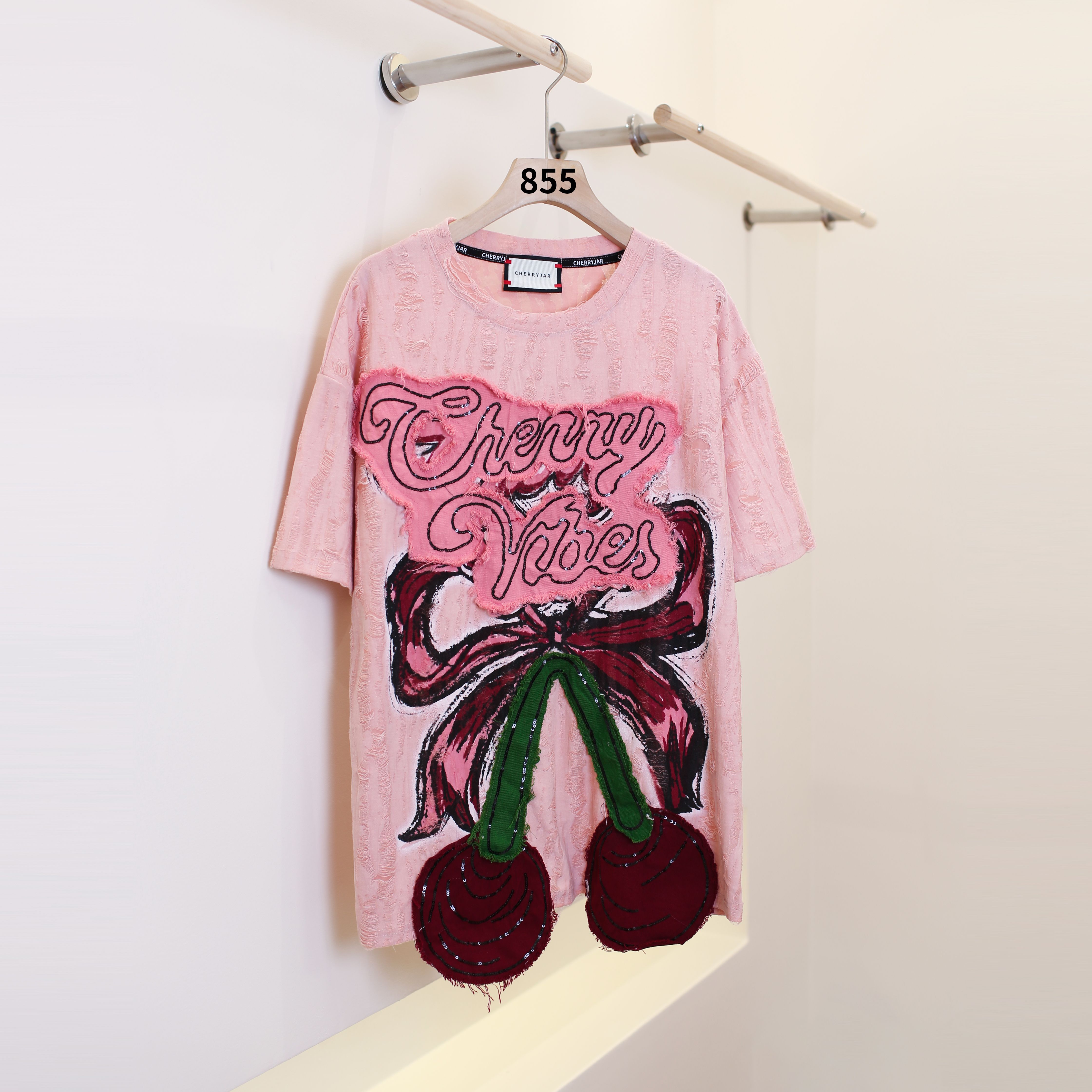 【甜甜短袖】重工刺绣亮片短袖t恤女新款设计师款宽松钉珠上衣