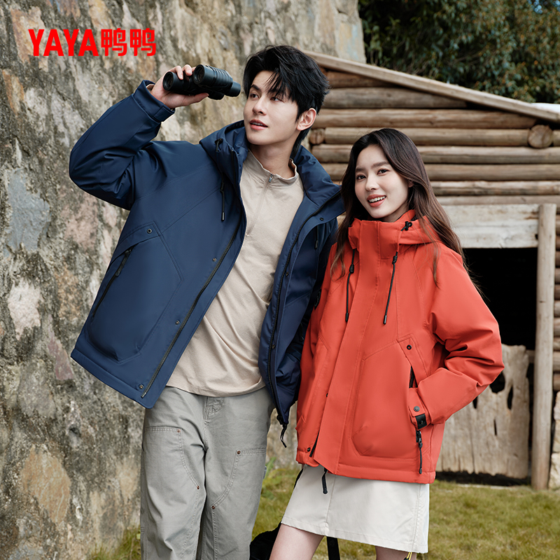 YAYA/鸭鸭户外登山露营羽绒服男女款2024新品短款连帽保暖厚外套