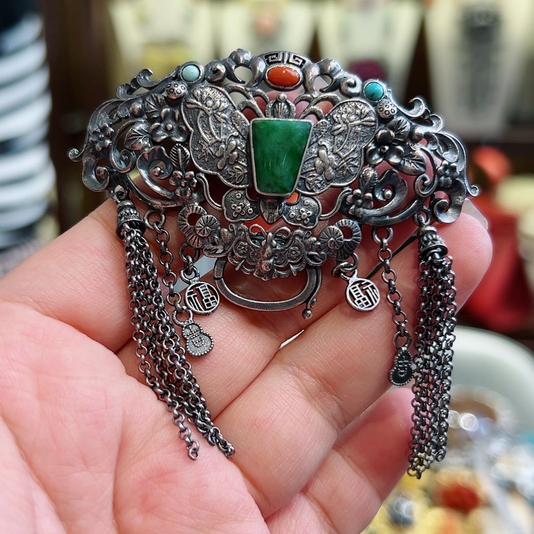 翡翠颈饰银S925镶嵌古风