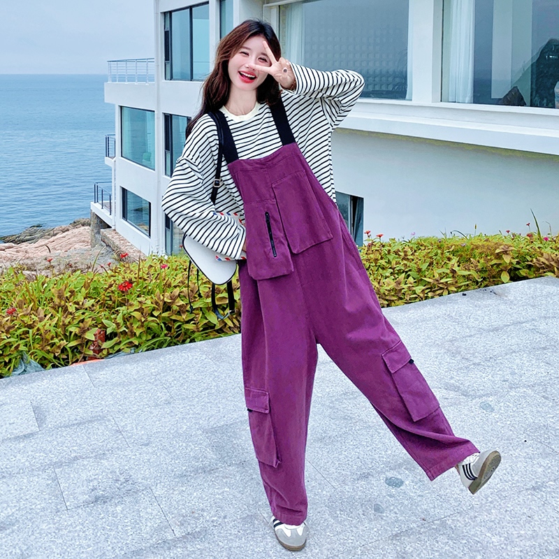 韩系休闲工装背带裤女两件套2025新款春季学院风T恤连体裤套装潮