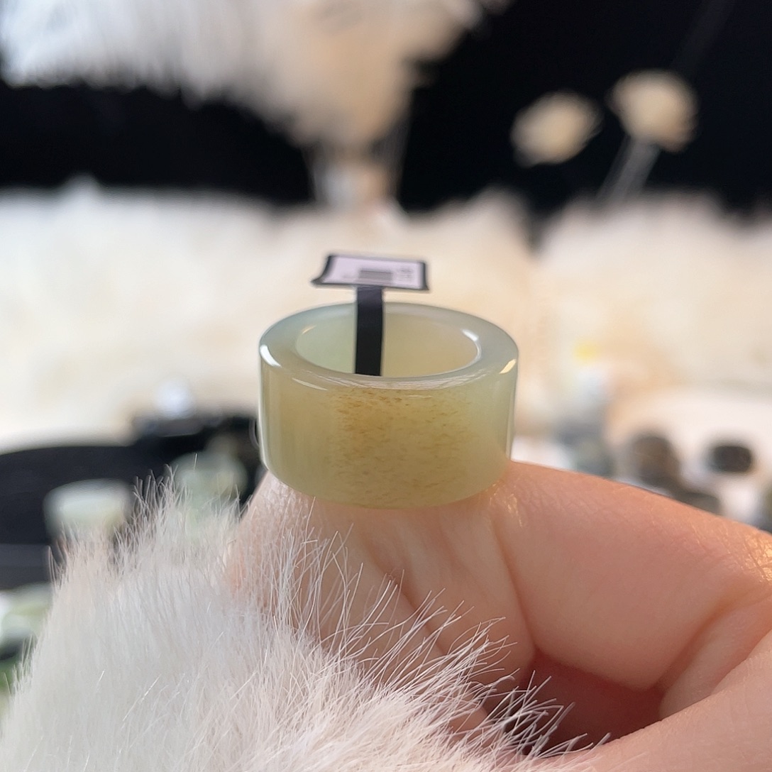 和田玉未镶嵌戒指k91 蓝糖直切17.5mm