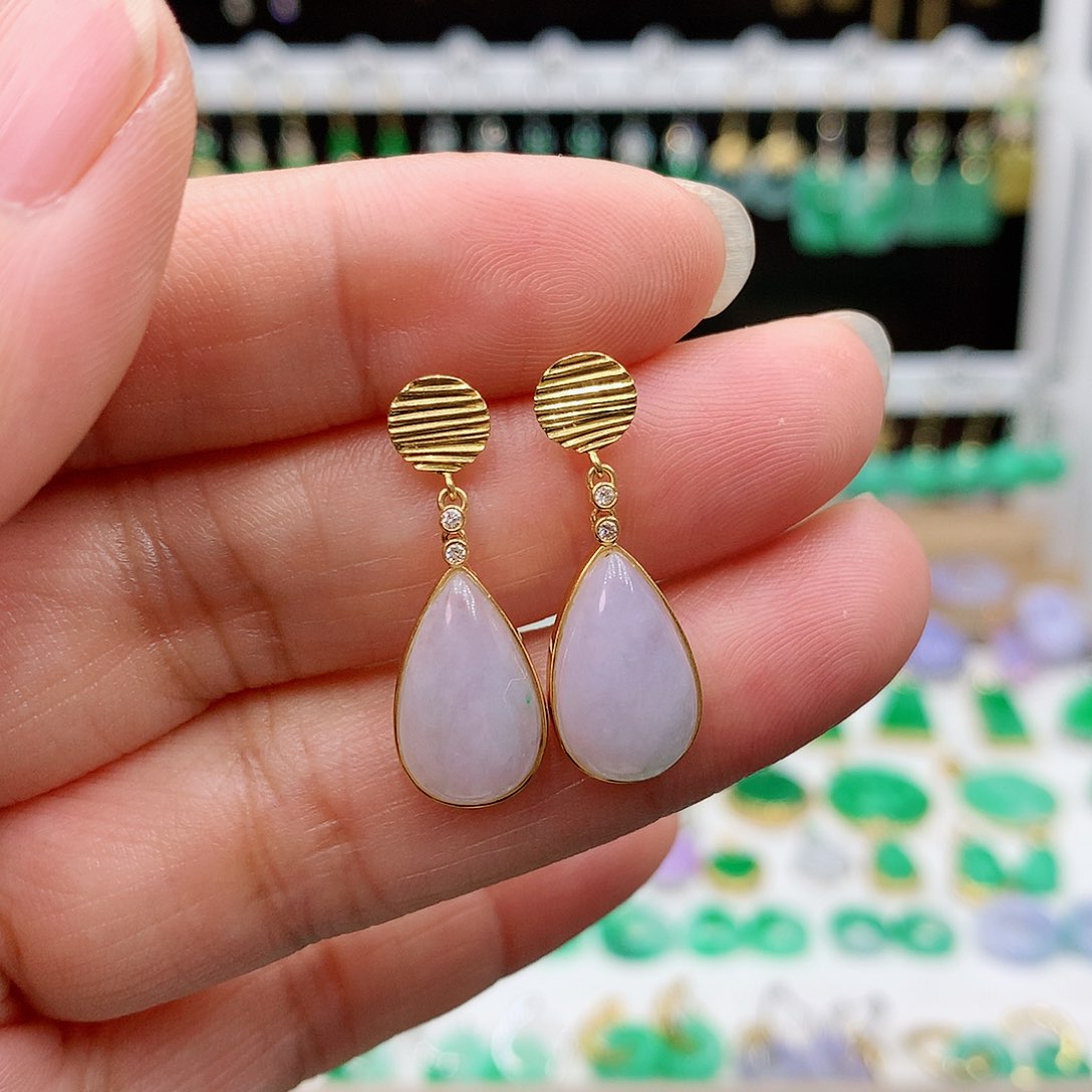 翡翠耳饰18K金镶嵌的