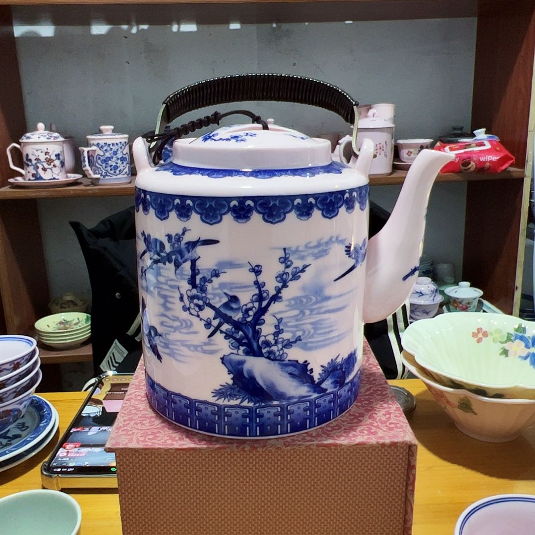 摆件陶景德镇红xixi喜上眉梢提梁壶