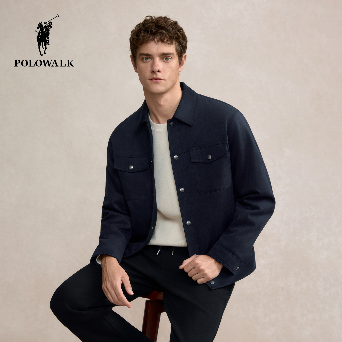 POLOWALK2025冬季新品复古休闲麂皮绒翻领外套男款AD7W54150111