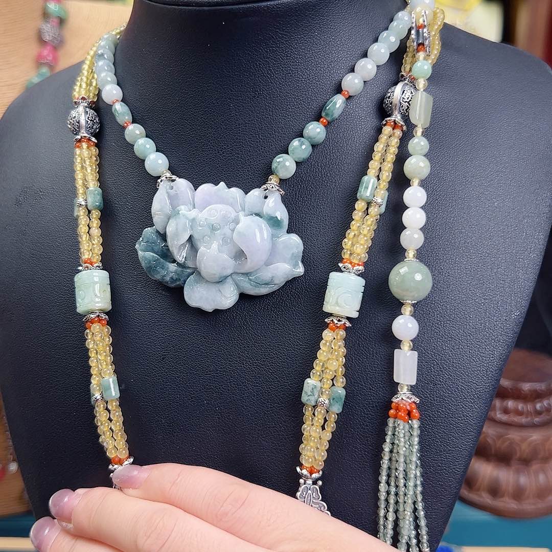 翡翠银S925镶嵌吊坠项链