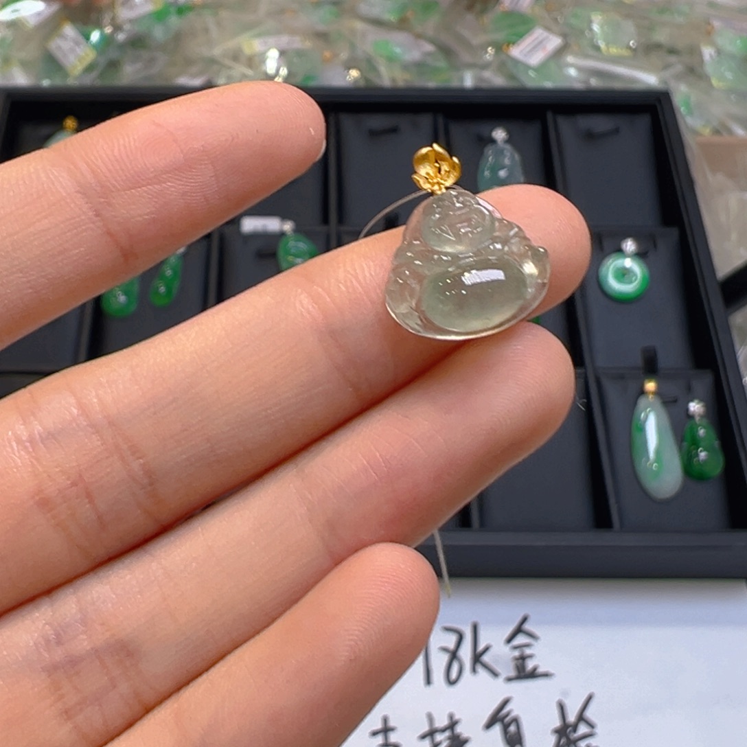翡翠18K金镶嵌吊坠(不含链)