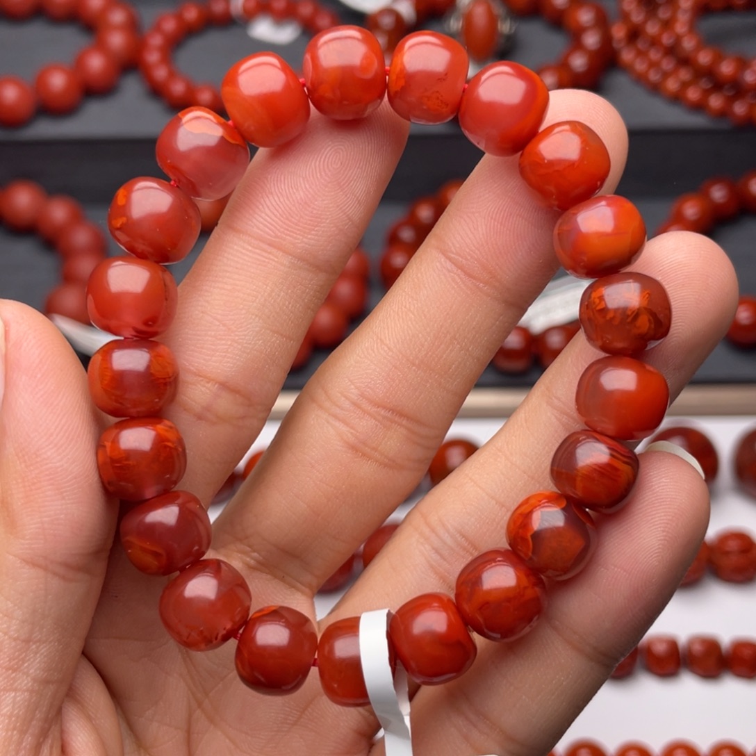 南红玛瑙未镶嵌手串H10.3mm顶品妖孽牛血火焰老型手串