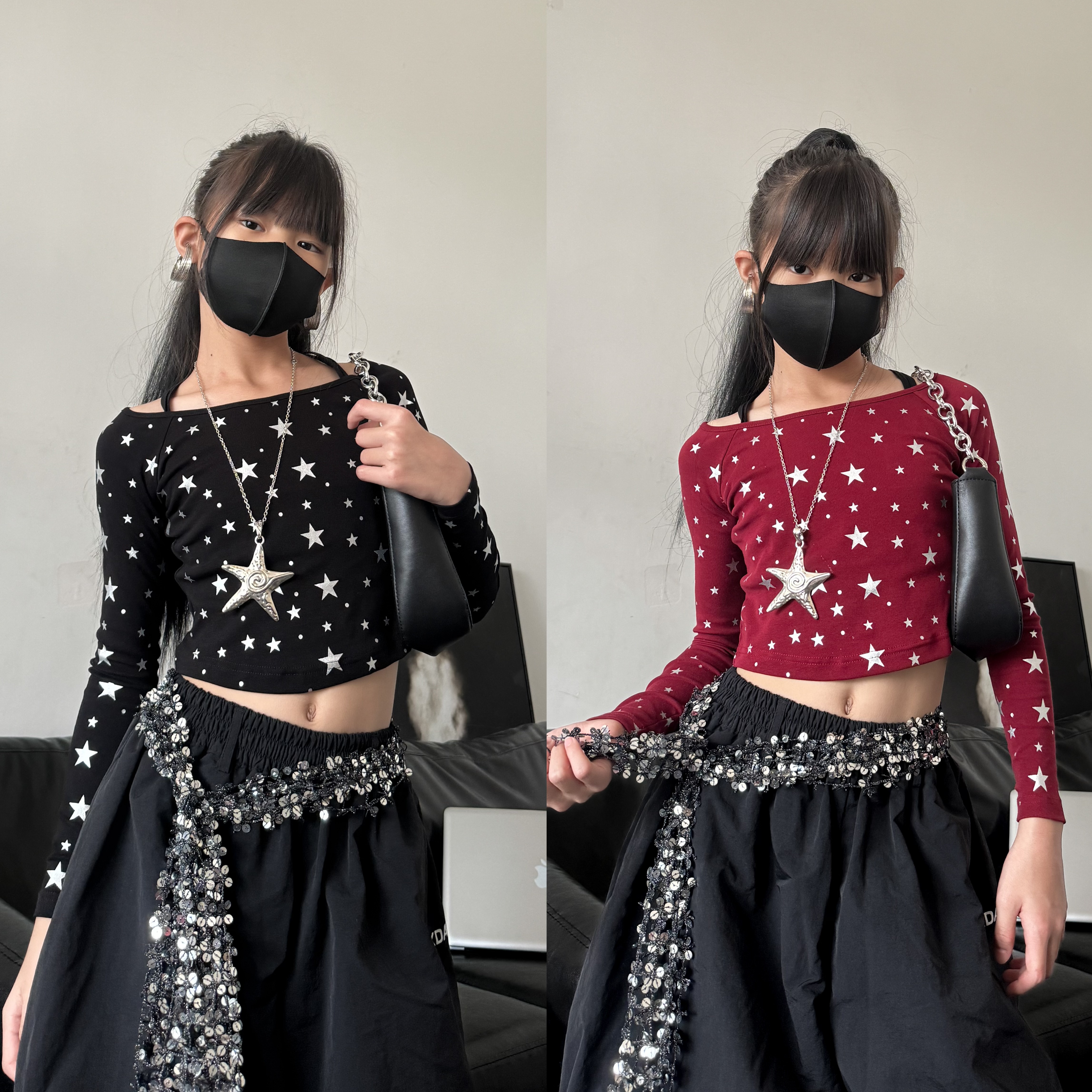 秋季新款童装甜酷女童修身露脐T恤长袖少儿女团爵士舞街舞上衣