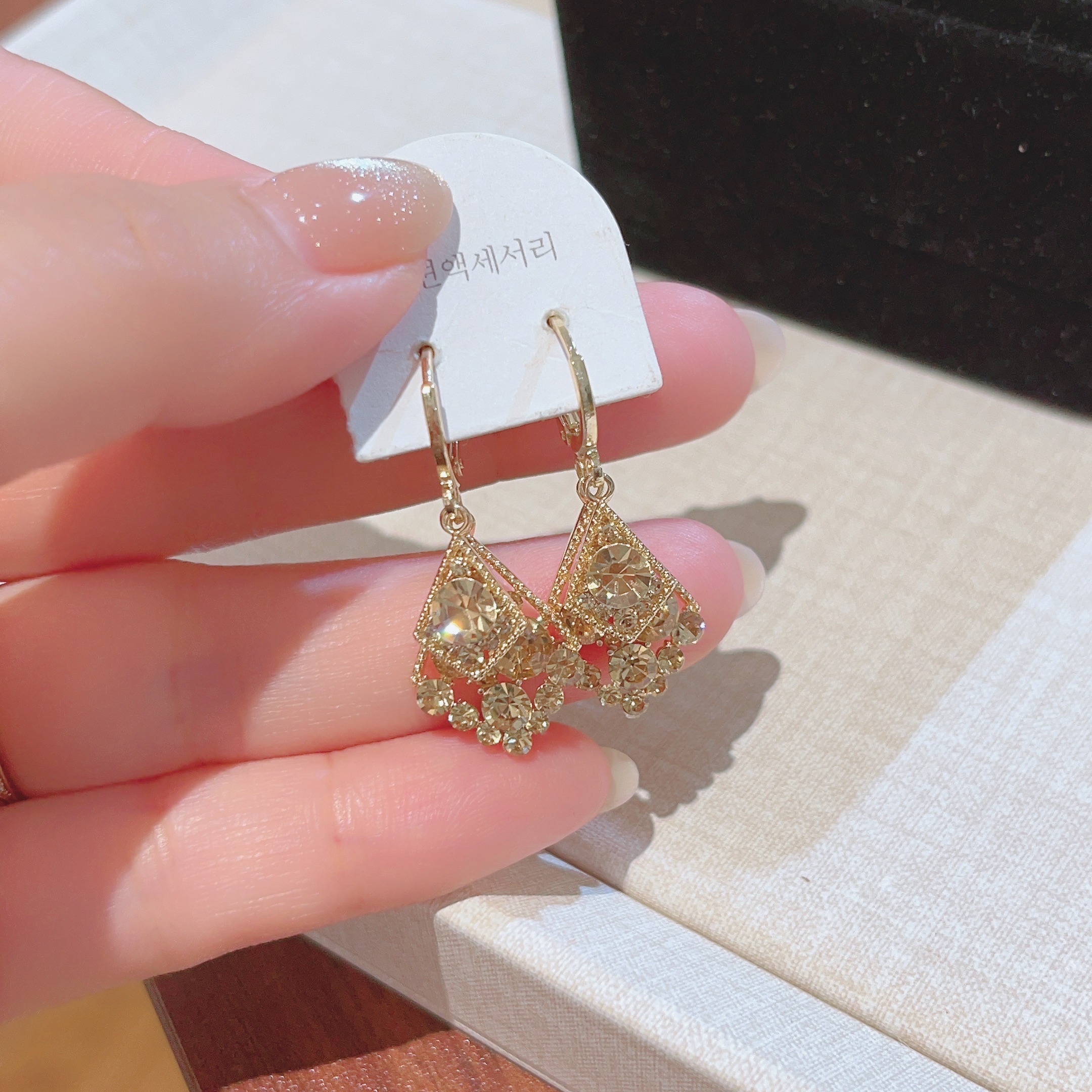 铜合金耳饰 【流金岁月】满钻香槟金色精致贵气时尚耳环-522