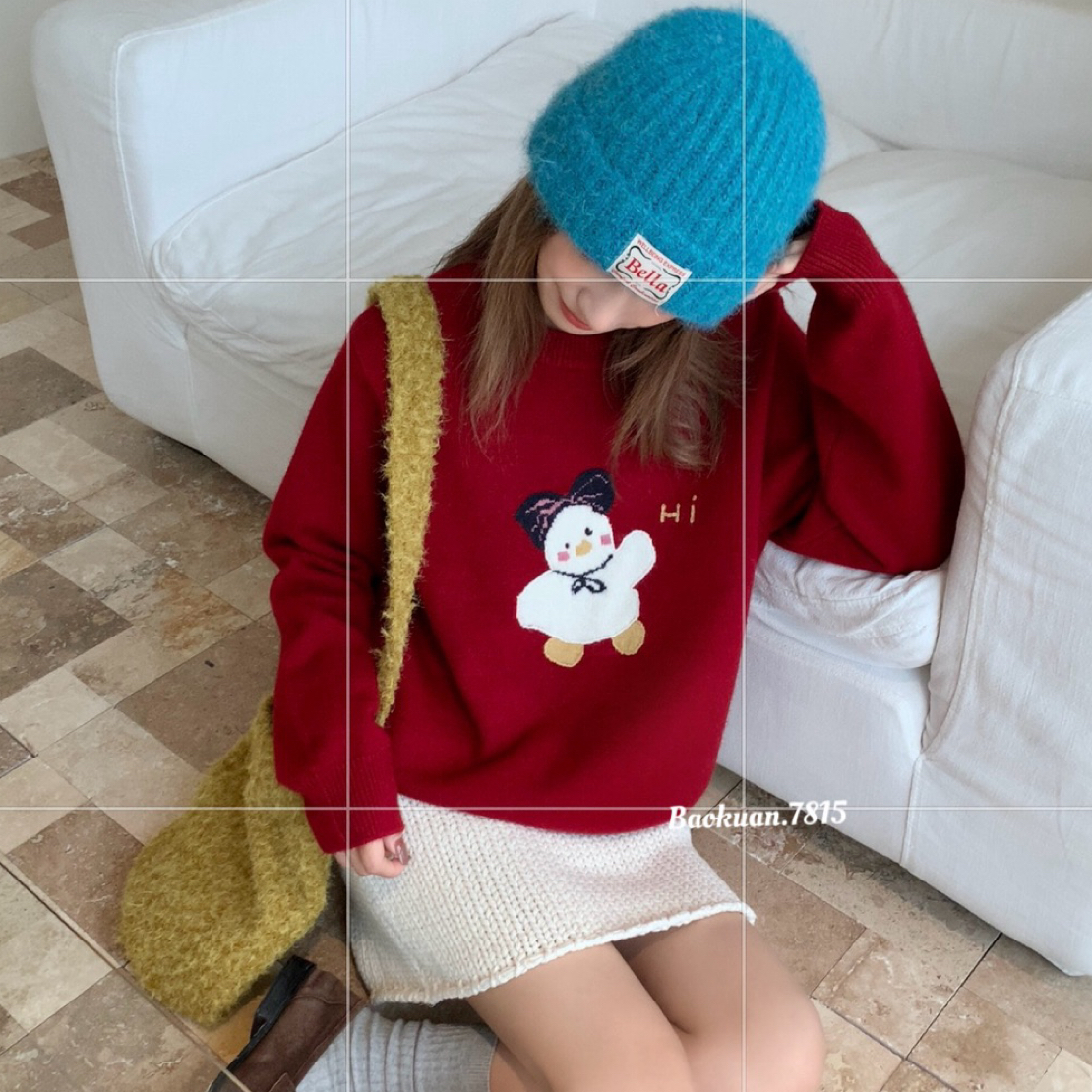 撞色针织开衫外套女秋冬宽松显瘦圆领拼色长袖设计感时尚上衣