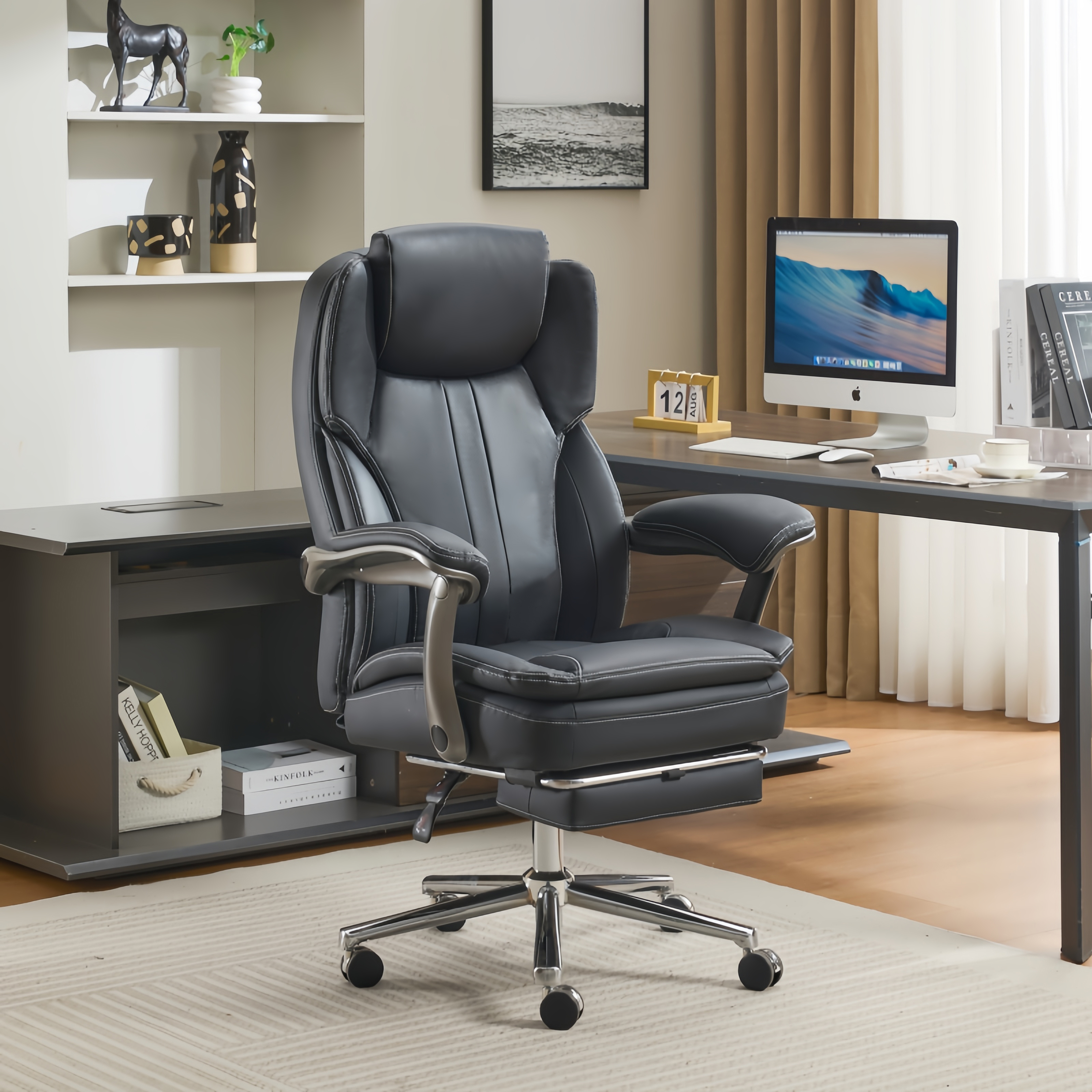 【外贸品质】可躺办公椅真皮老板椅家用舒适久坐电脑椅子人体工学椅