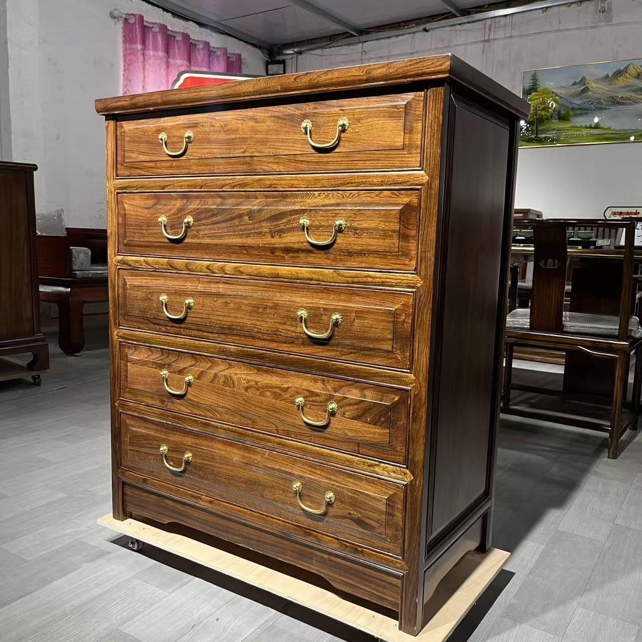 新中式全榆五斗柜古典风85+45+100