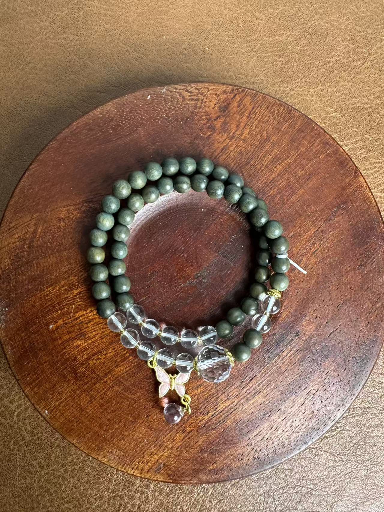 MTYC 029 绿檀蝴蝶双圈手串（无礼盒）