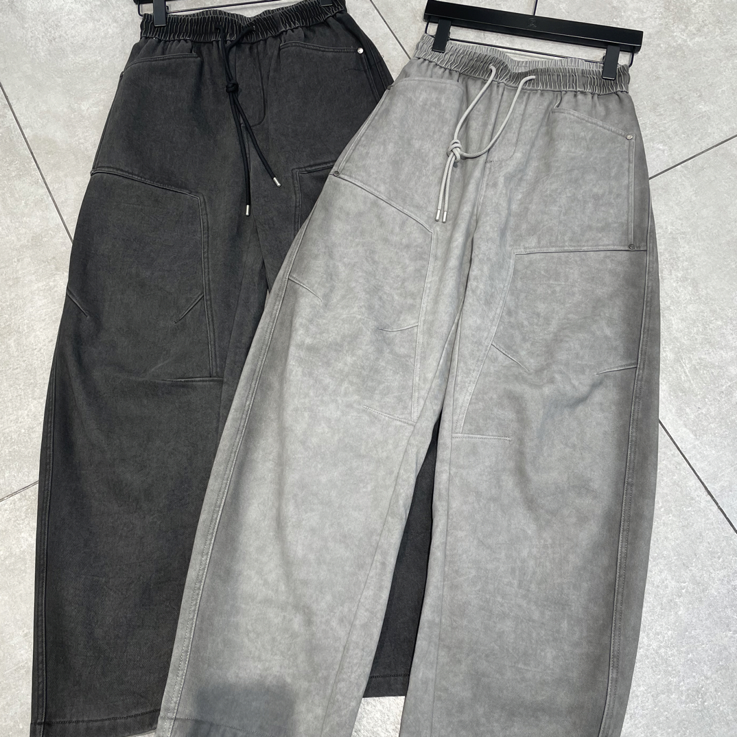 秋冬加绒抽绳弯刀阔腿休闲百搭长裤