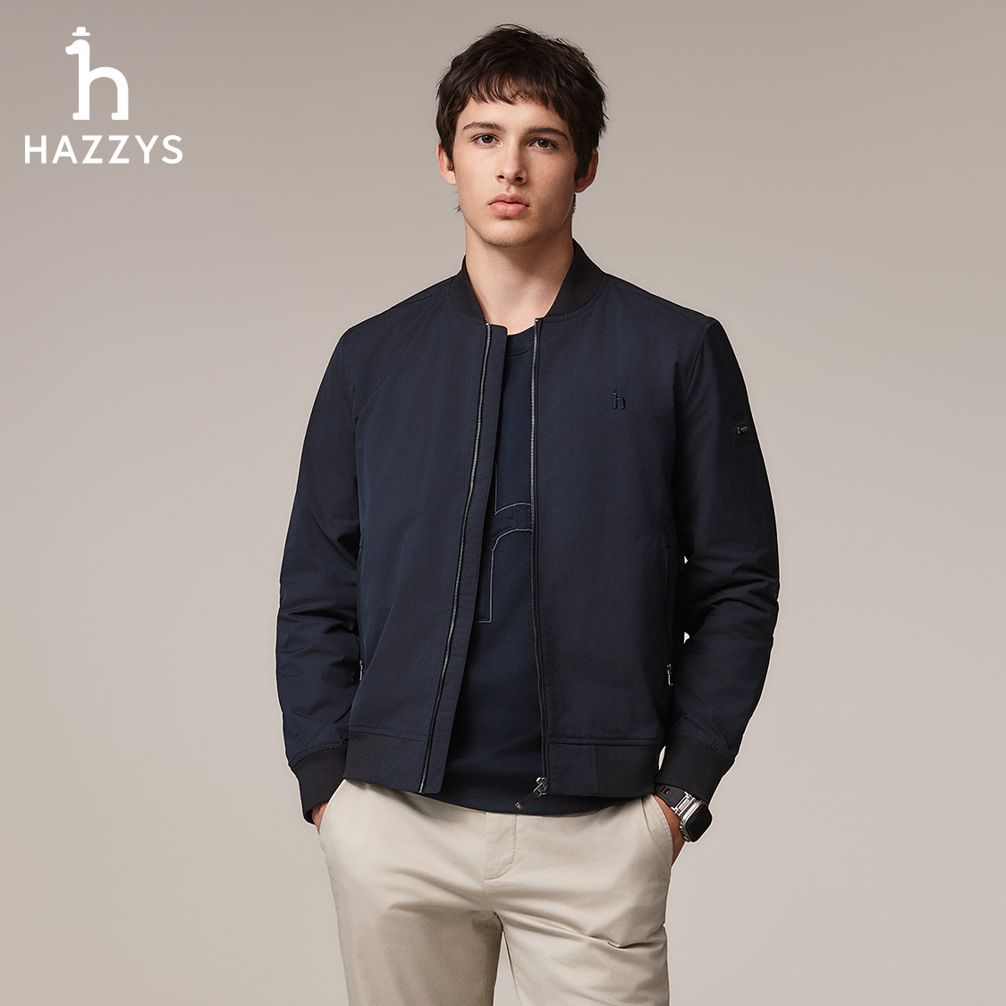 HAZZYS哈吉斯秋季男士通勤棒球领夹克衫户外轻奢休闲夹克外套男