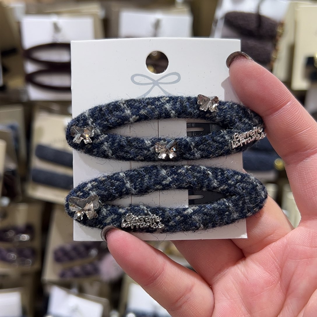 布艺非金属格子蝴蝶结拜拜夹