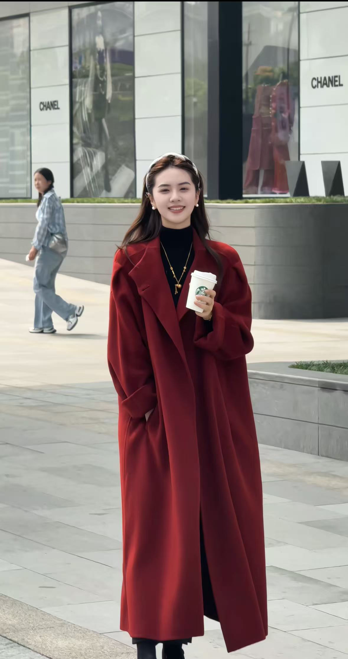 {初雪 }诗雨 长款100%羊毛加厚保暖秋冬冬季大衣时尚洋气