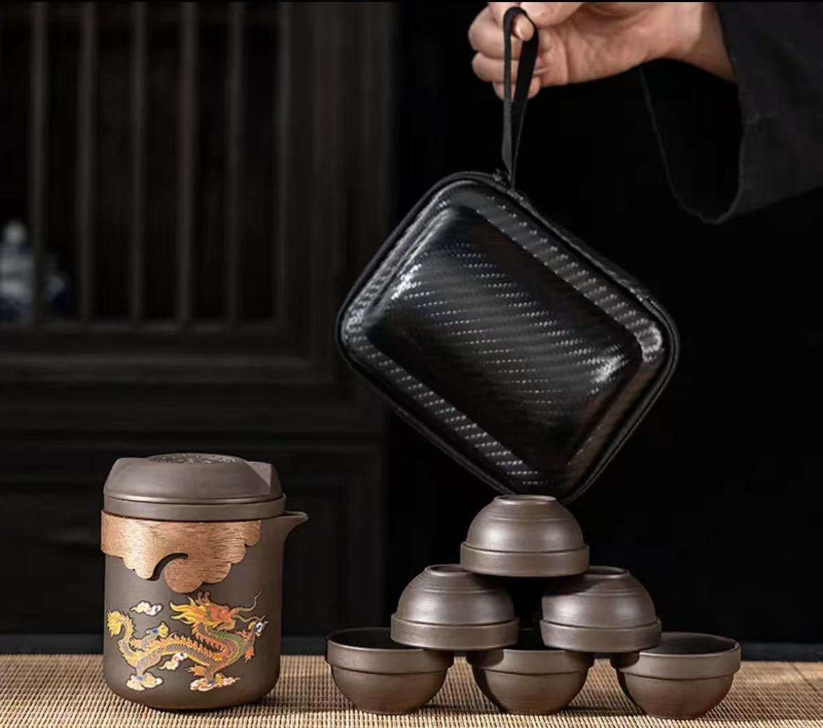 紫砂 变色龙 一壶六杯 旅行功夫茶具套装ay