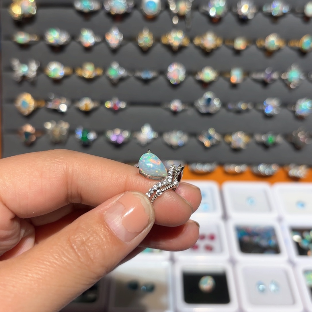 欧泊戒指银S925镶嵌开**绵