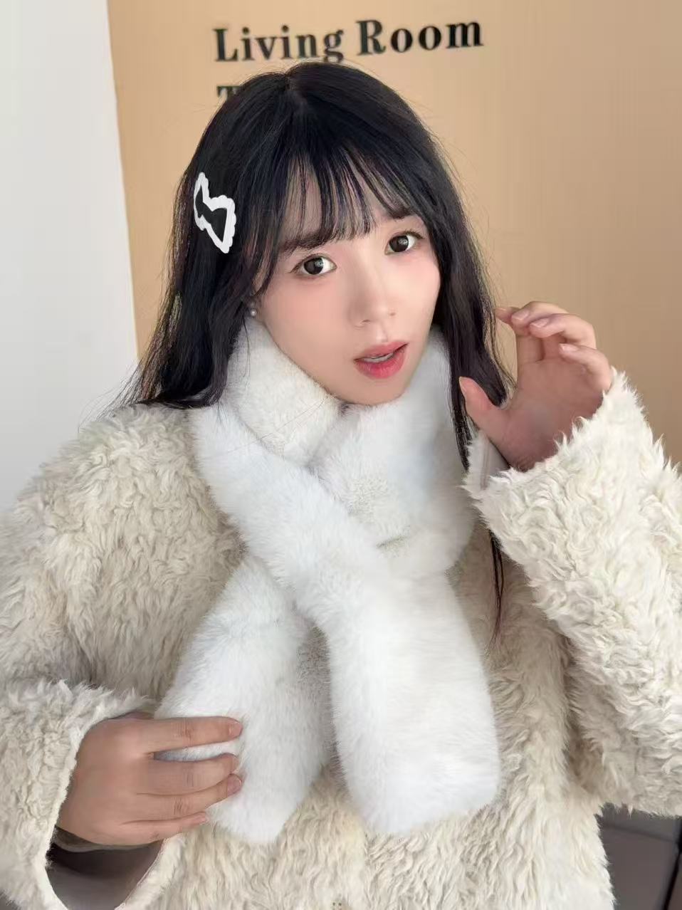 秋冬毛绒貂毛围巾围脖网红款防寒保暖时尚百搭经典