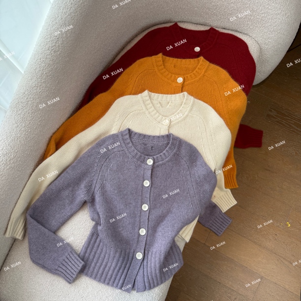 /D.X/冬季新款『南瓜橘语』慵懒风单排扣气质百搭时尚针织开衫