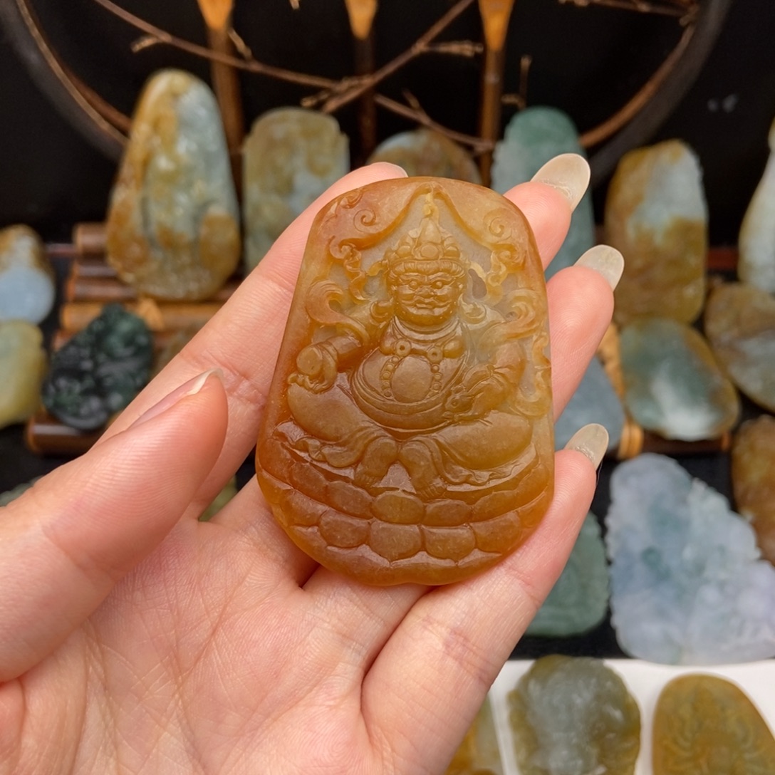 定制翡翠未镶嵌天然缅甸翡翠A货黄翡黄财神