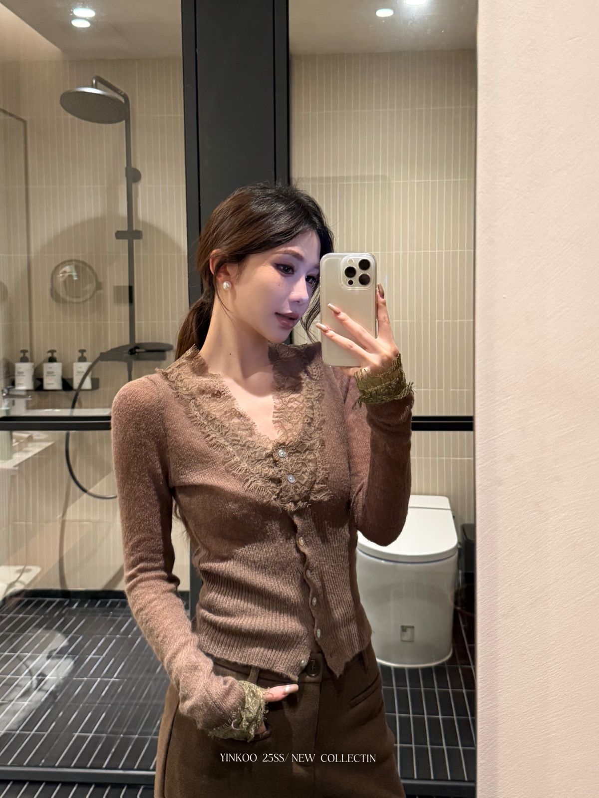 Yinkoo 「夜莺蔷薇」轻熟女人味针织拼接蕾丝打底修身收腰背心