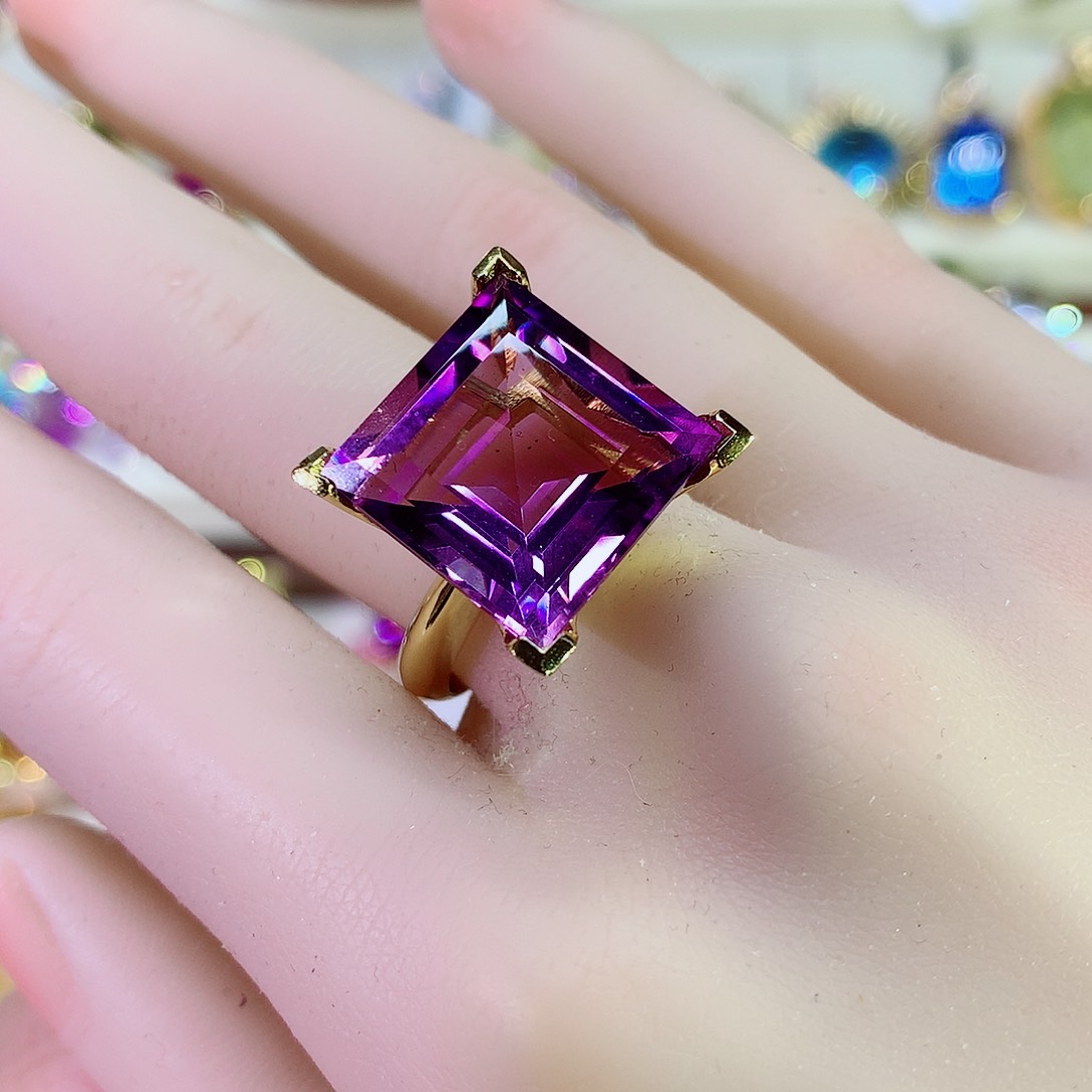 水晶戒指银S925镀金镶嵌