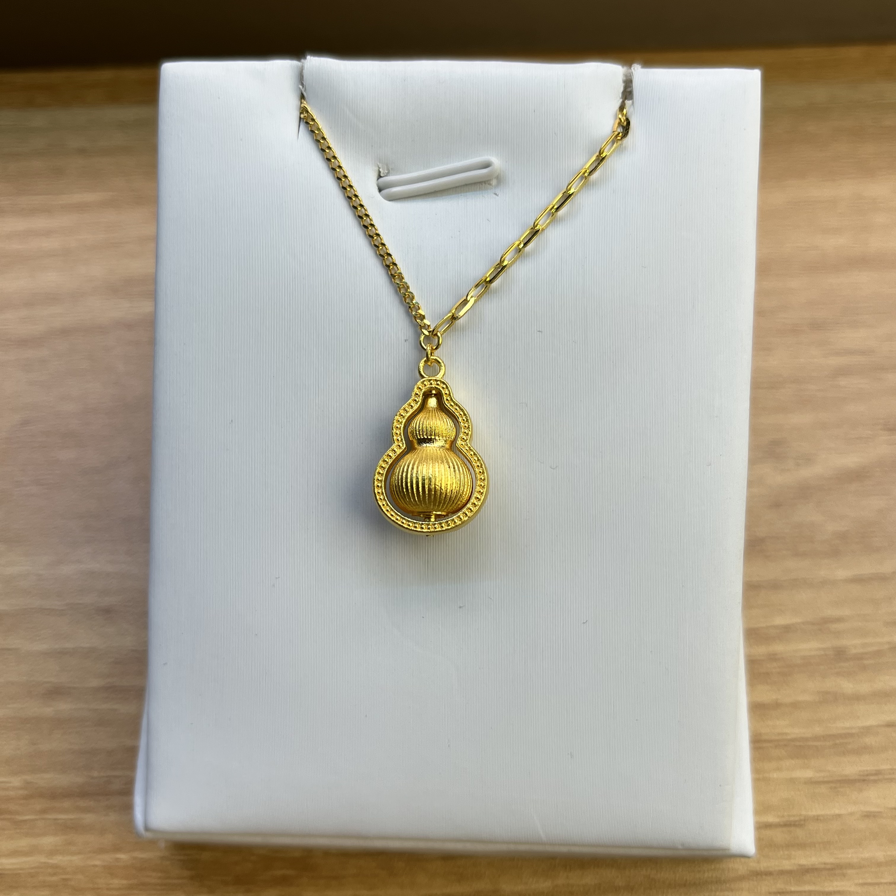 纯万福足金999黄金5g工艺条纹旋转葫芦套链吊坠黄金按克卖