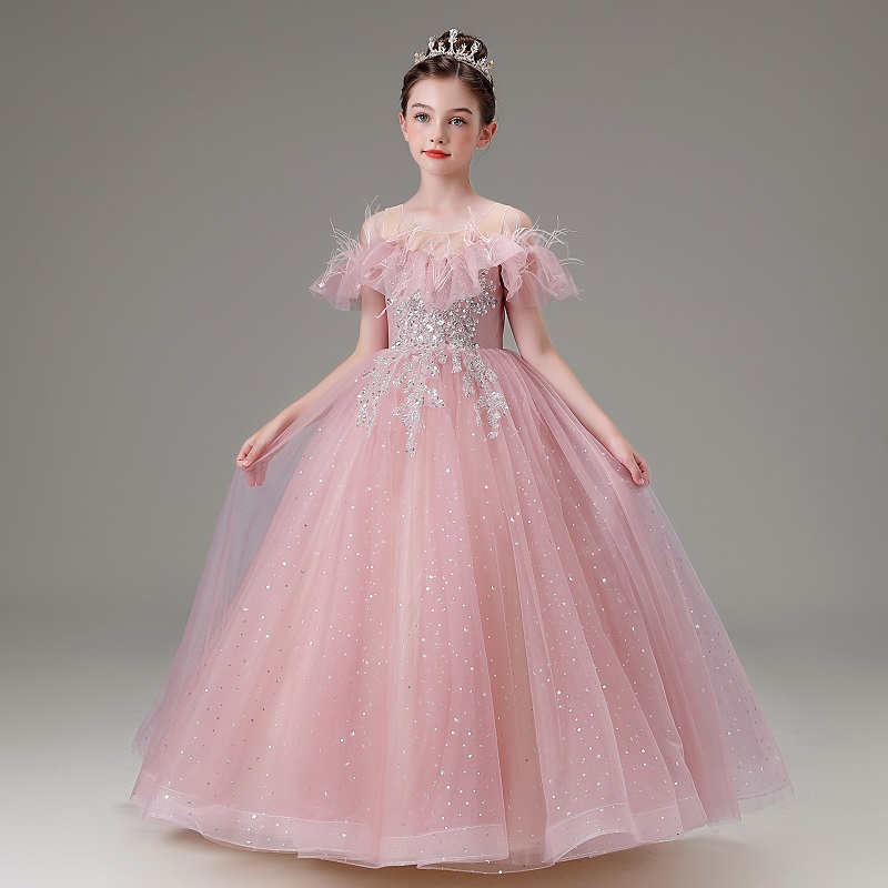 儿童晚礼服小主持人粉色轻奢女童花童公主裙走秀高端钢琴演出服夏